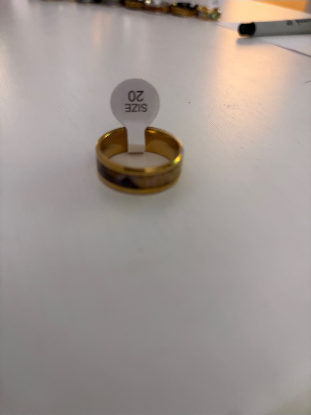 Gold Tone Size 20 Band Ring with Dark Inlay